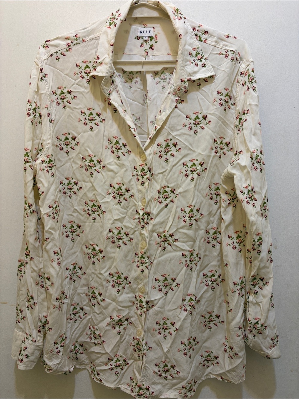 KULE Cream Button-Down Shirt with Pink & Green Floral Print